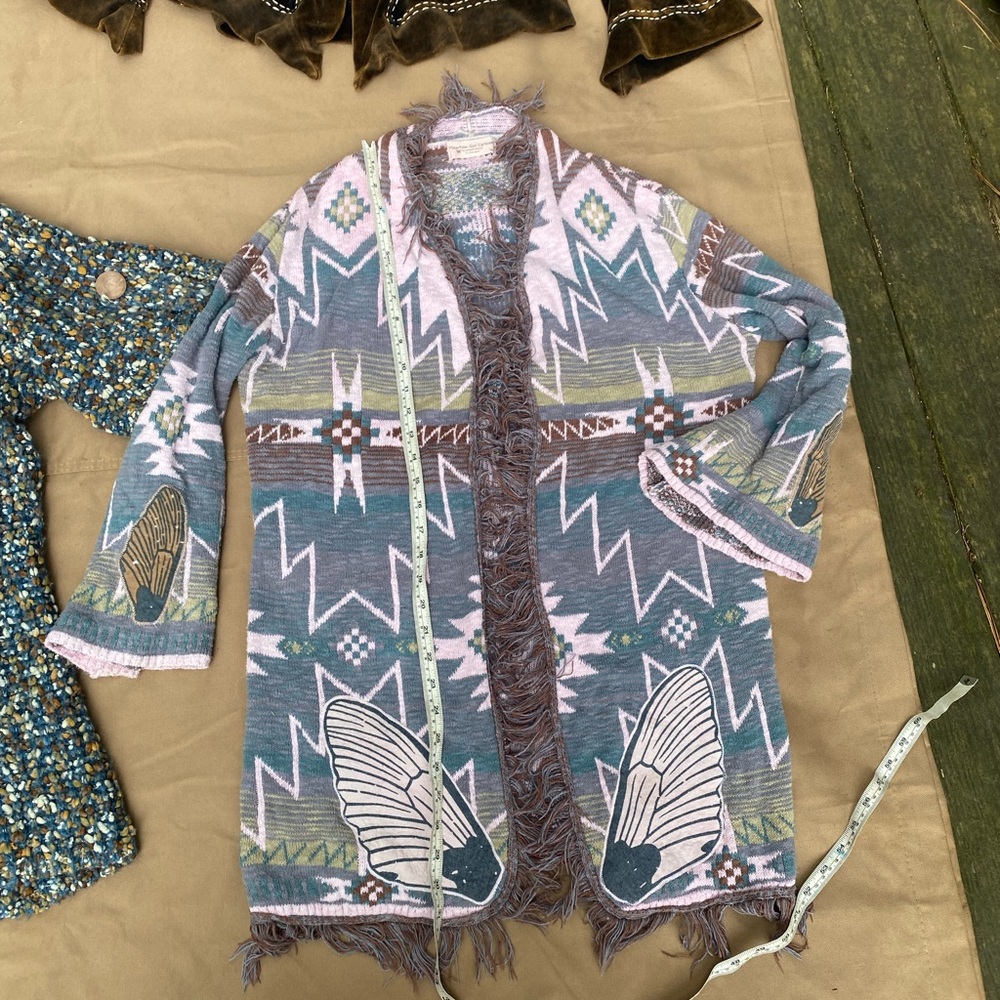 Aztec Patterned Cardigan with Fringe